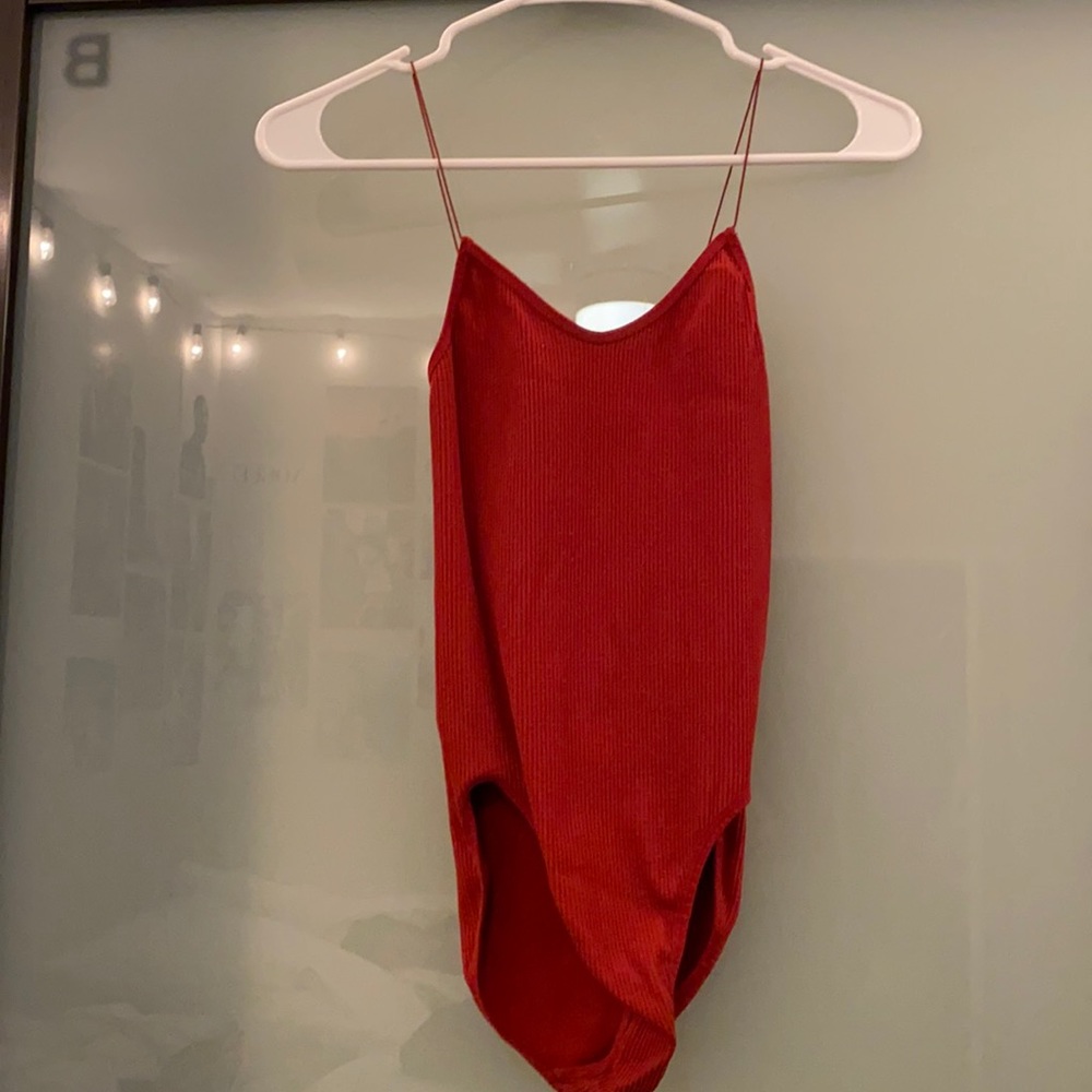 Red ribbed urban outfitters bodysuits
